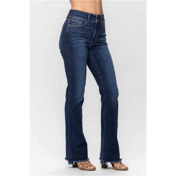 NWT Judy Blue Frayed Hem Bootcut Jeans, Dark Wash, Stretchy, Comfy, Fall Fashion - Picture 4 of 8